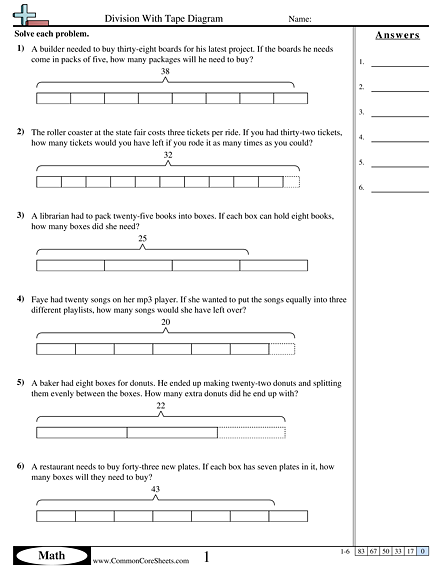 Tape Diagram Worksheets - Division With Tape Diagram worksheet